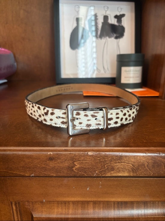 Express Accessories - Express vintage Leopard Print Haircalf Belt in White and Brown size medium